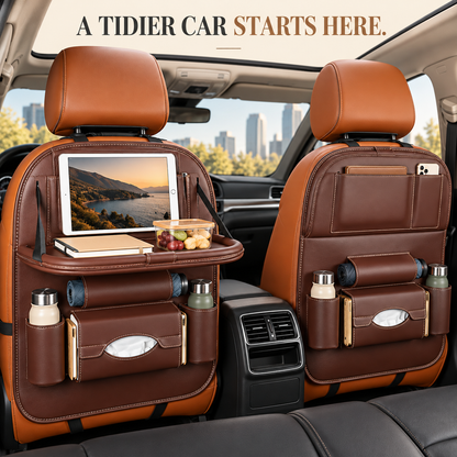 🚗 Car Seat Back Organizer with Fold-Down Tray – Multi-Pocket Storage for Family Travel