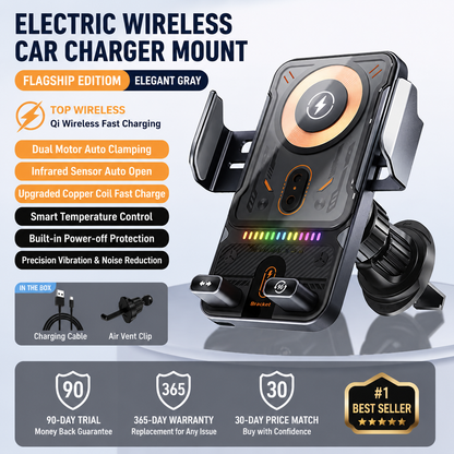 Auto-Clamping Car Wireless Charger, 15W Qi Fast Charging