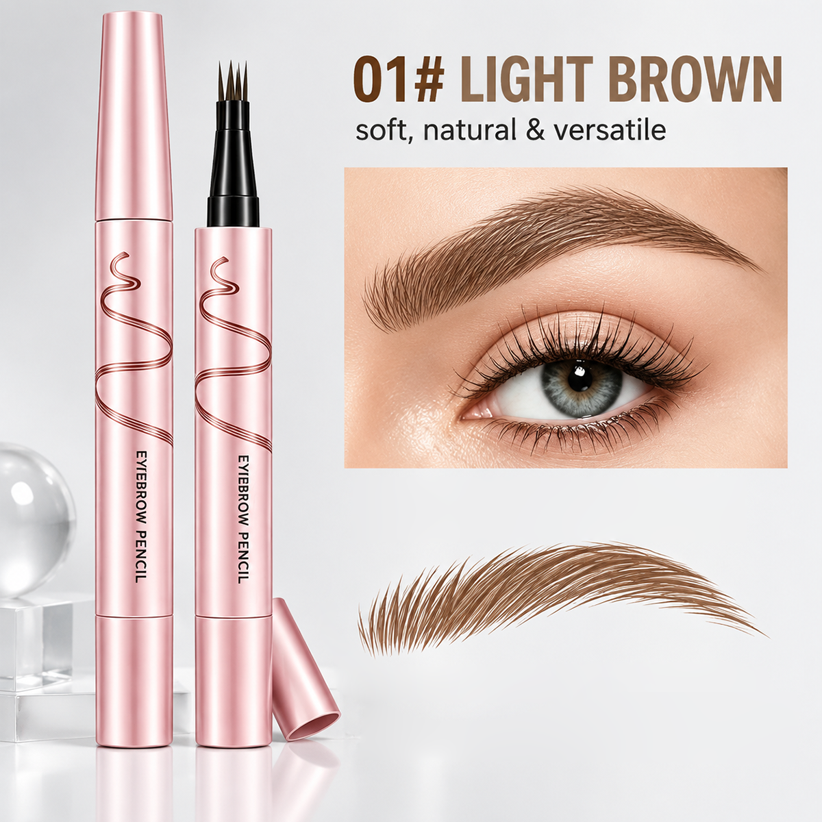 🔥🖤 Waterproof Eyebrow Pencil with 4-Prong Tip | Ultra-Fine Lines for Natural Hair-Like Effect 💗