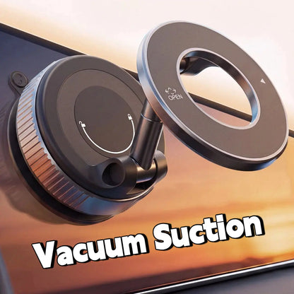 2.0 Fold-Flat Magnetic Car Phone Holder - Compact Metal Secure Smartphone Holder, 20N52 Magnetic Grip, Vertical Round Mount, Vacuum Suction Cup, Heat-Resistant Nano-Adhesive Base, MagSafe Snapon Car Interior Accessory