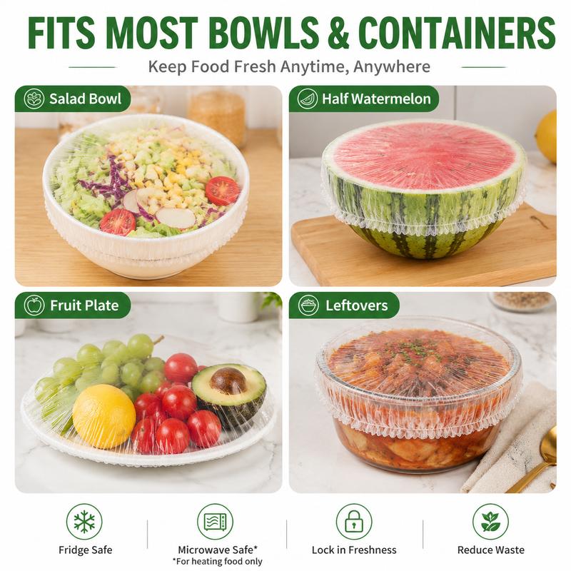 🍽️ 100PCS Disposable Stretch Food Covers - Elastic Bowl & Plate Sealers 🍏