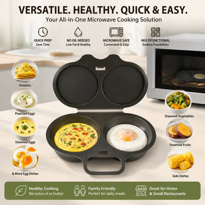Easy to Clean Microwave Egg Steamer Mold BPA‑Free,Food‑Grade Plastic PP Material - Non-Stick,2 Cup Round Egg Maker