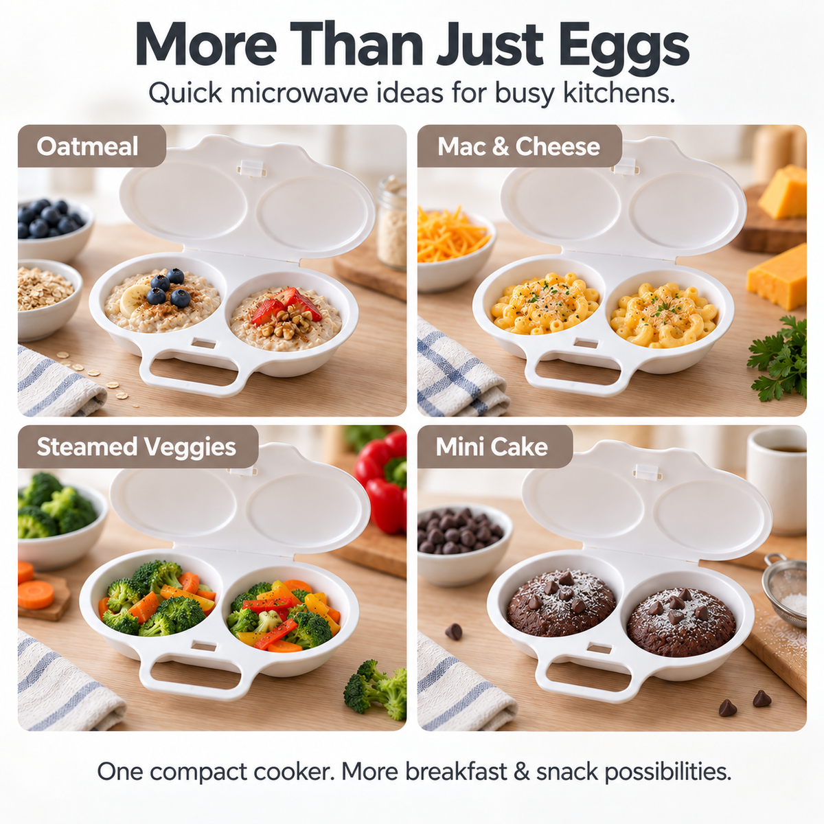 🔥Microwave Egg Poacher – Dual-Cavity Steamer, Rapid Heating, Non-Stick PP – Ideal for Home, Office & Travel!（副本）