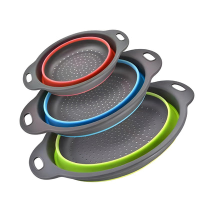 🥬3-Piece Collapsible Colander Set – Space-Saving Silicone Strainers