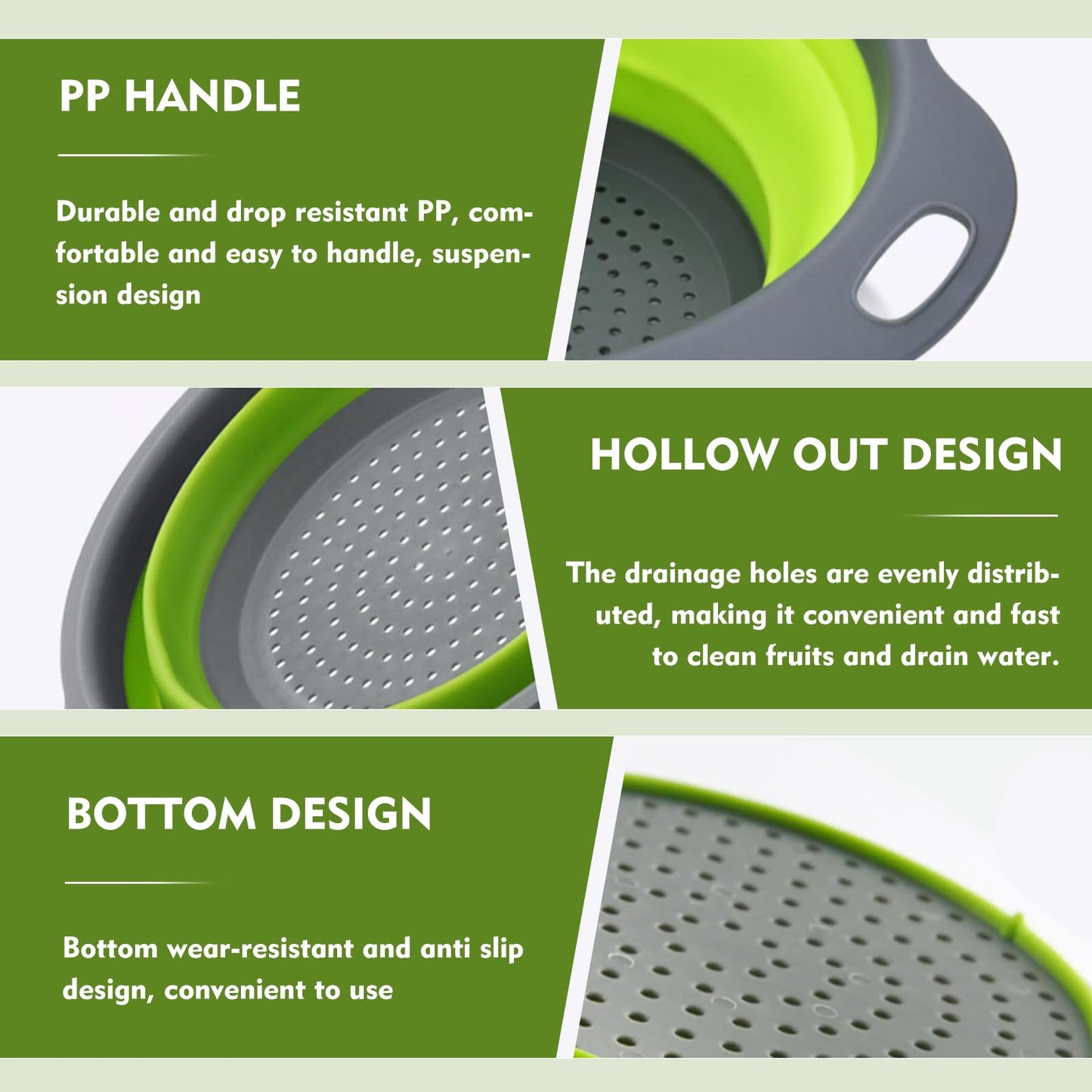 🥬3-Piece Collapsible Colander Set – Space-Saving Silicone Strainers