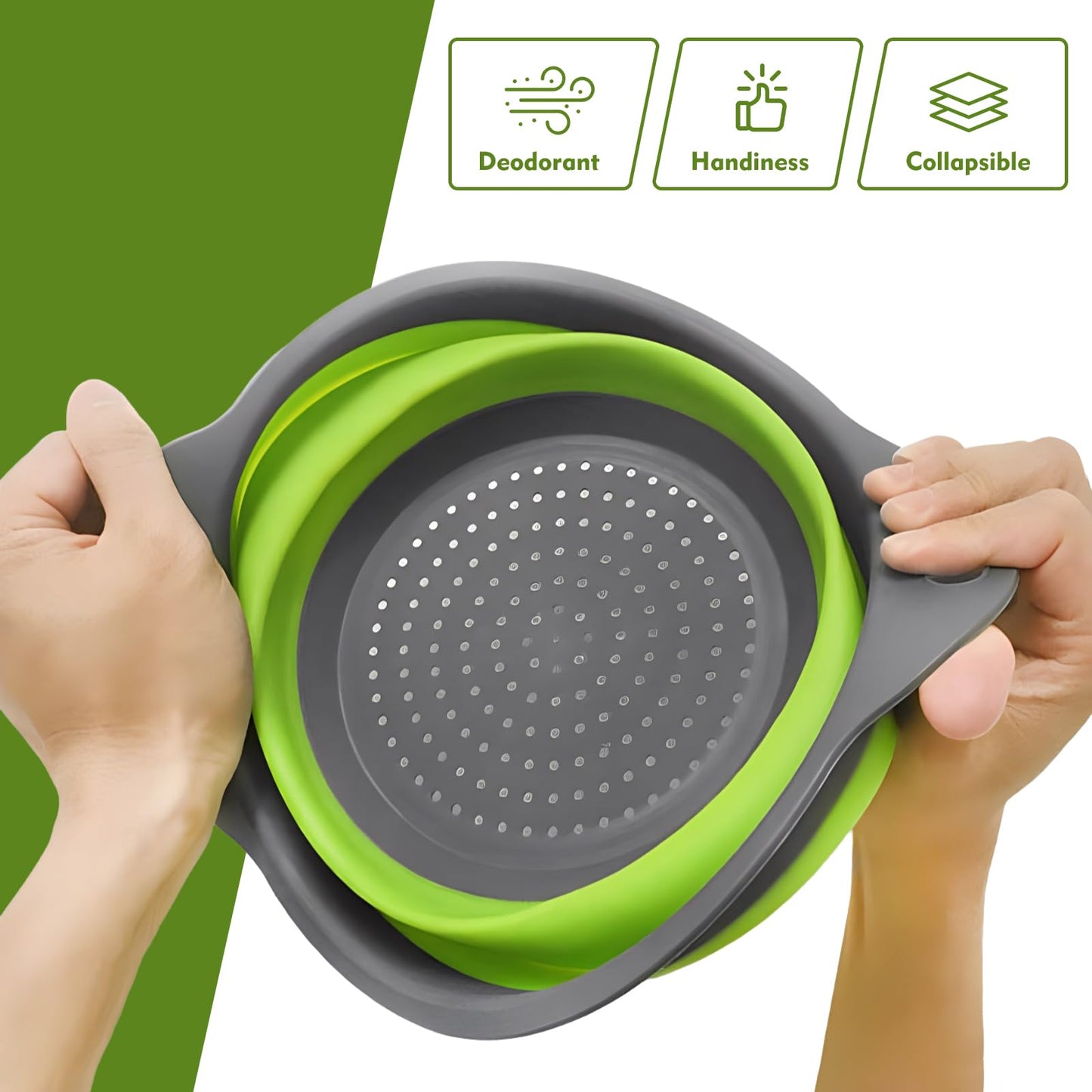 🥬3-Piece Collapsible Colander Set – Space-Saving Silicone Strainers