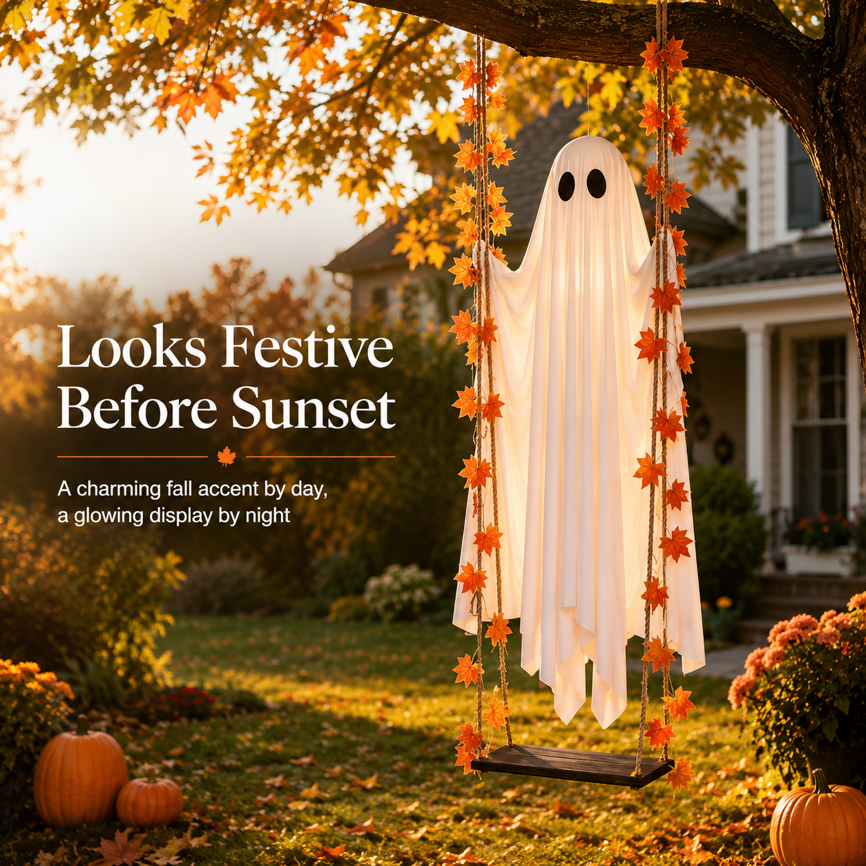 👻 The Viral 5FT Swinging Ghost – Light-Up Halloween Porch Decor 🎃✨