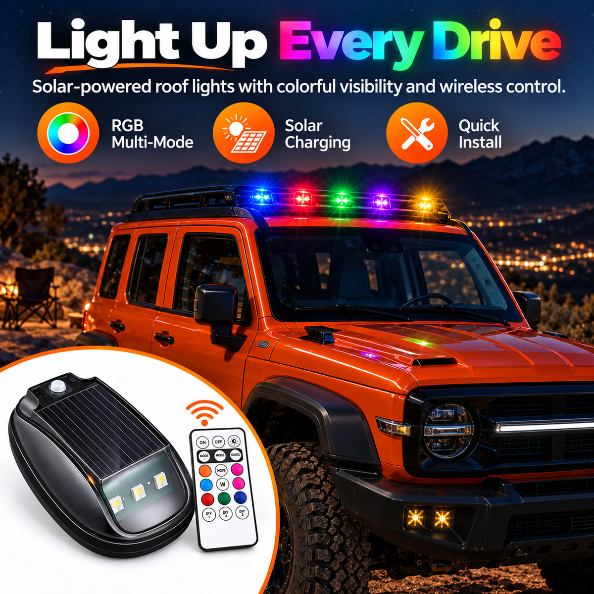 ⚡Hot Sales 🔥Solar Car Roof RGB Strobe Light - Free Remote Control Included