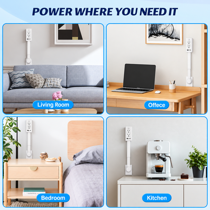 【100% FIRE-SAFE】EAZY Swivel Outlet Extender with Switch — 18–28″ Adjustable, USB-C + USB-A + 2 AC