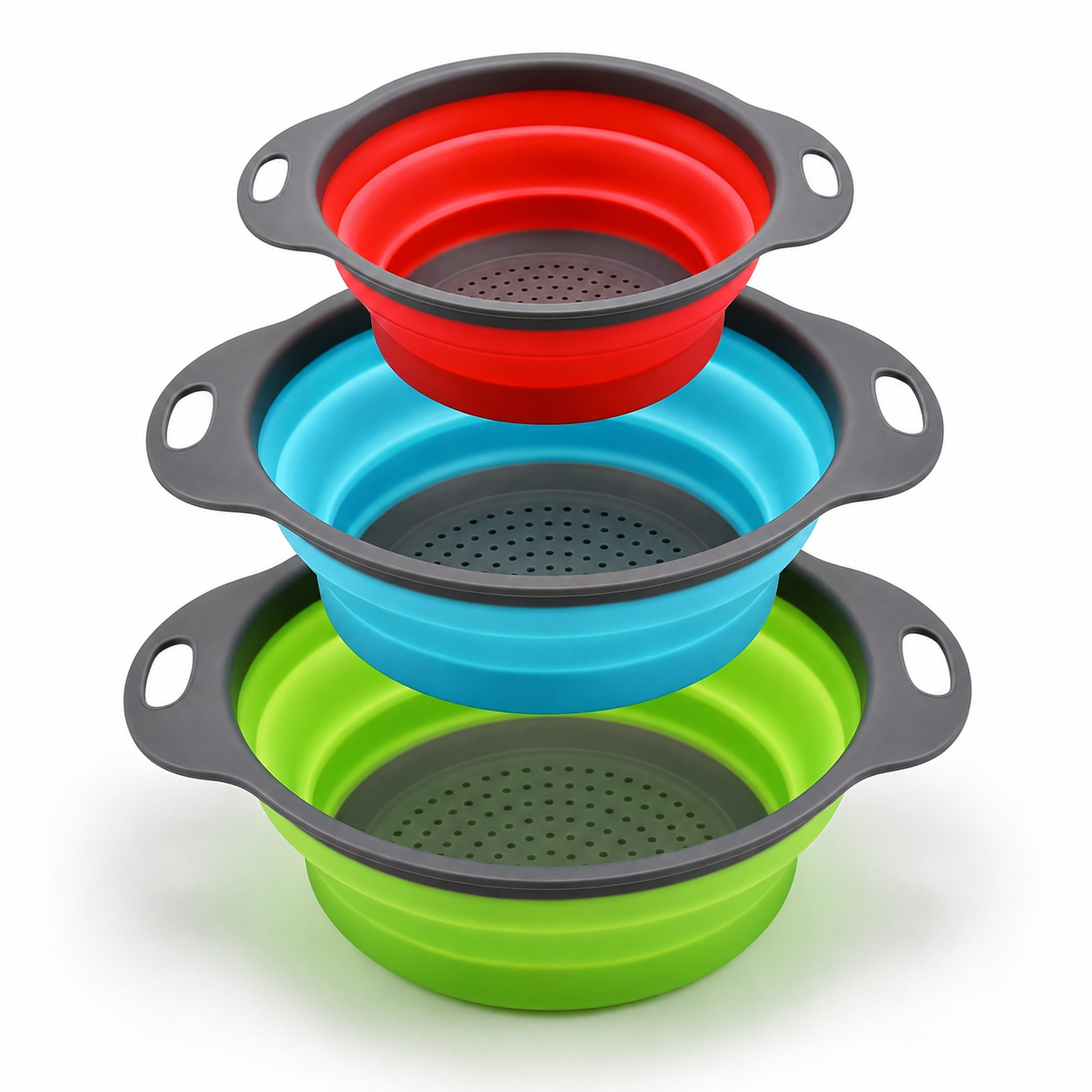 🥬3-Piece Collapsible Colander Set – Space-Saving Silicone Strainers