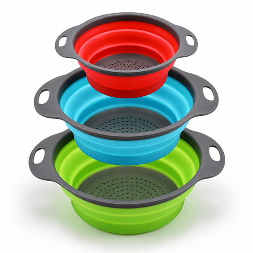 🥬3-Piece Collapsible Colander Set – Space-Saving Silicone Strainers