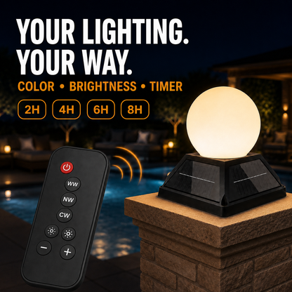 ☀️ 3-Color Dimmable Solar Post Light with Remote – 2400mAh, IP65 Waterproof