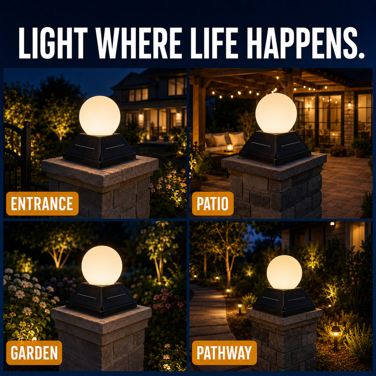 ☀️ 3-Color Dimmable Solar Post Light with Remote – 2400mAh, IP65 Waterproof