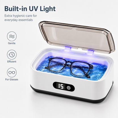Large Capacity Ultrasonic Jewelry Cleaner with UV Light for Glasses, Watches & Jewelry
