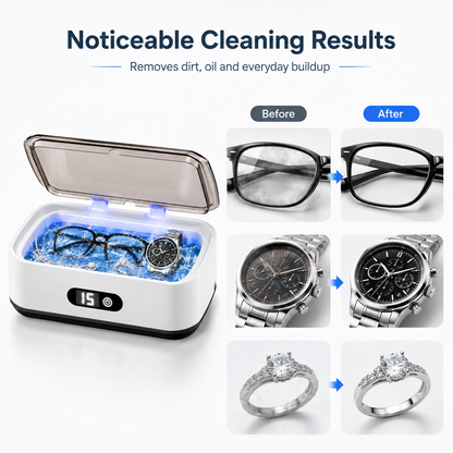 Large Capacity Ultrasonic Jewelry Cleaner with UV Light for Glasses, Watches & Jewelry