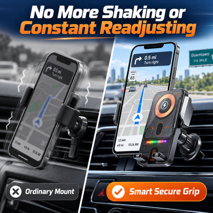 ⚡Smart 2-in-1 Car Phone Mount – 15W Wireless Charging & Auto-Rotating Grip