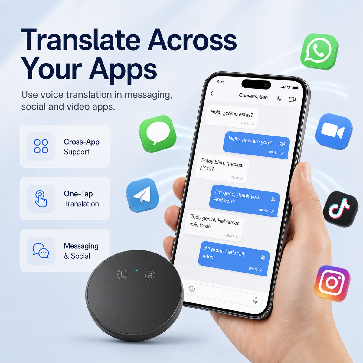 AI Language Translator Device – Real-Time Two-Way Voice Translator with Multi-Language Support