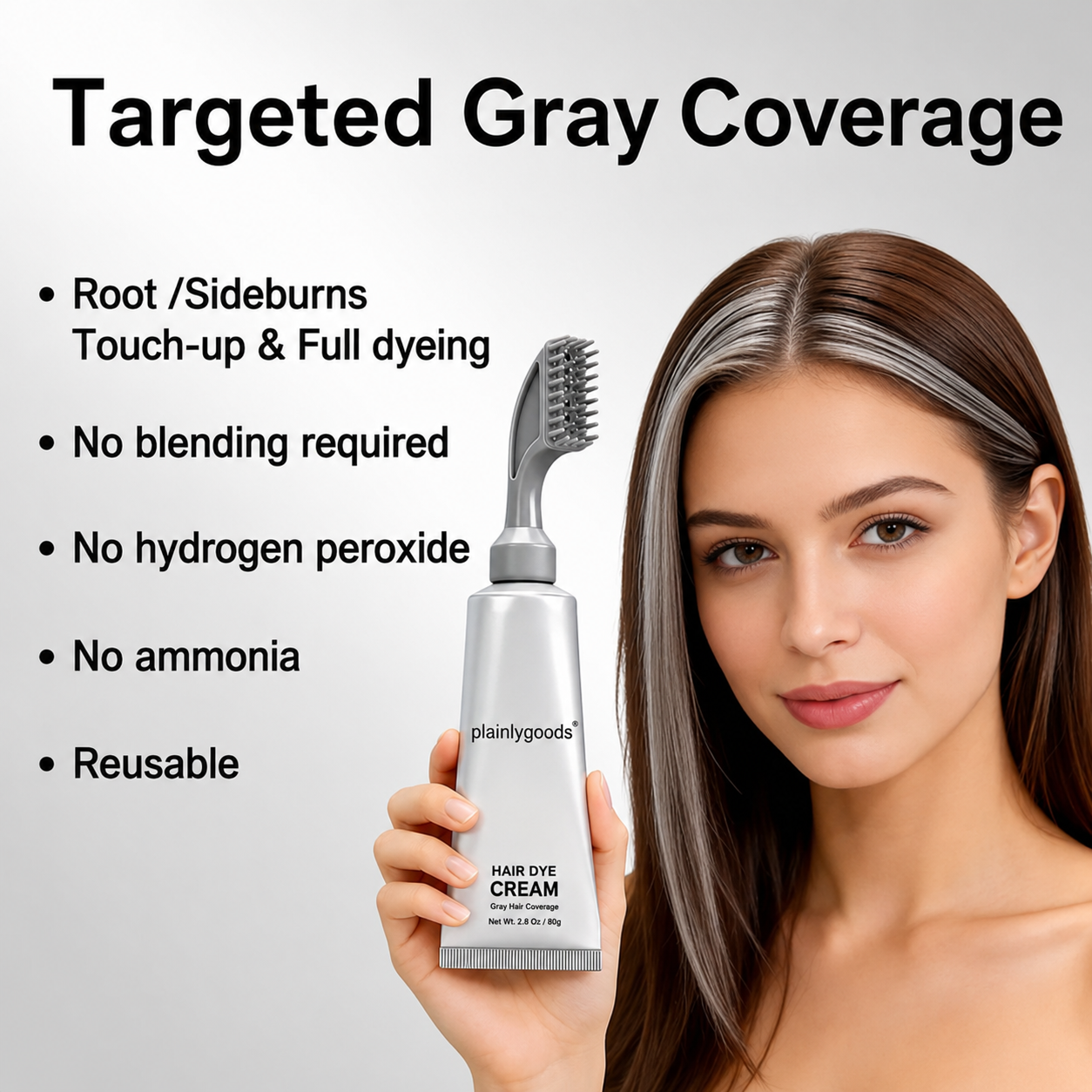 Plainlygoods Hair Dye Comb – 100% Gray Coverage, Black