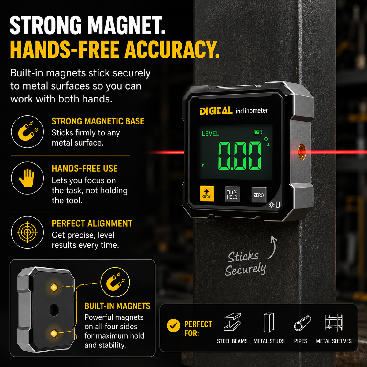 🎯 Digital Laser Angle Finder with Magnetic Base – Get It Straight the First Time