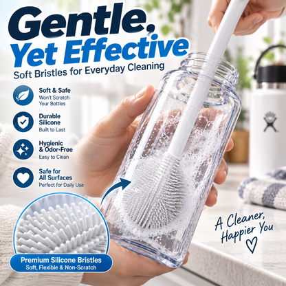 🧼360° Silicone Bottle Cleaning Brush with Long Handle