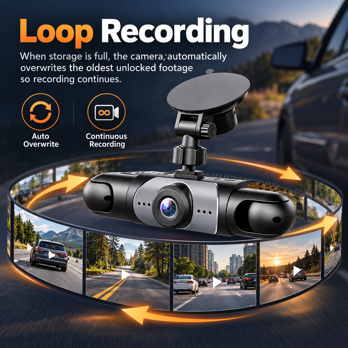 🎥 1080P HD Car Dash Camera | 🚘Infrared Night Vision, G-Sensor, Loop Recording & Adjustable Lenses