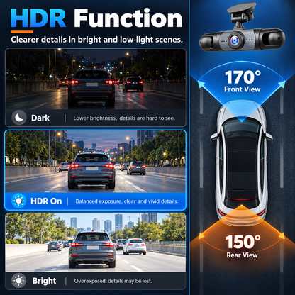 🎥 1080P HD Car Dash Camera | 🚘Infrared Night Vision, G-Sensor, Loop Recording & Adjustable Lenses