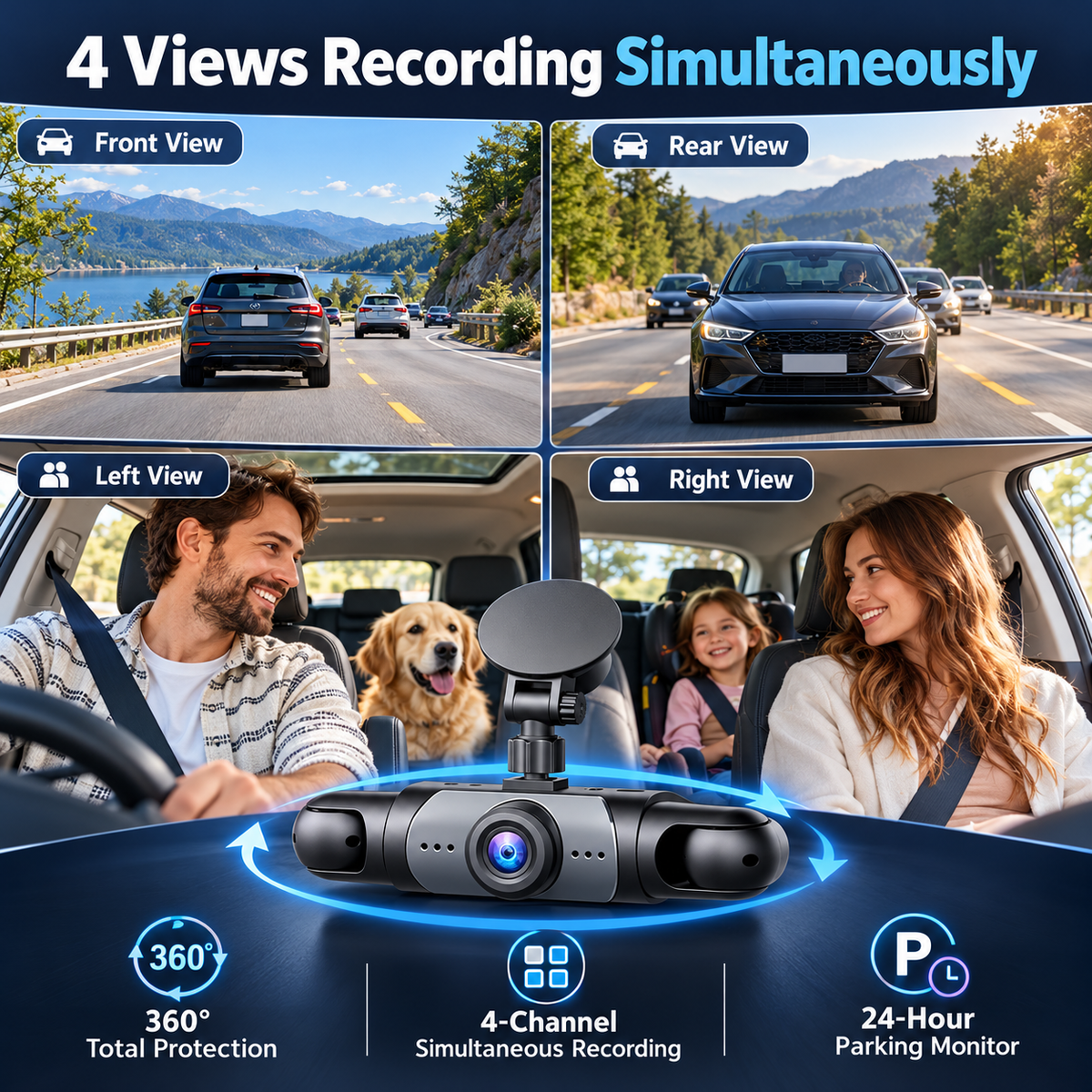 🎥 1080P HD Car Dash Camera | 🚘Infrared Night Vision, G-Sensor, Loop Recording & Adjustable Lenses