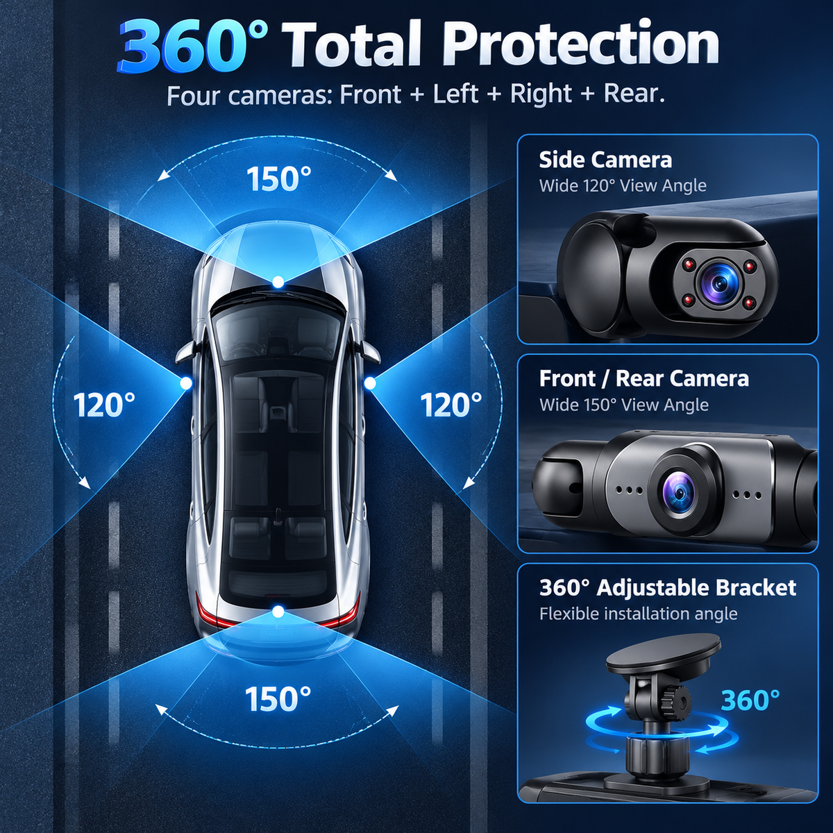 🎥 1080P HD Car Dash Camera | 🚘Infrared Night Vision, G-Sensor, Loop Recording & Adjustable Lenses