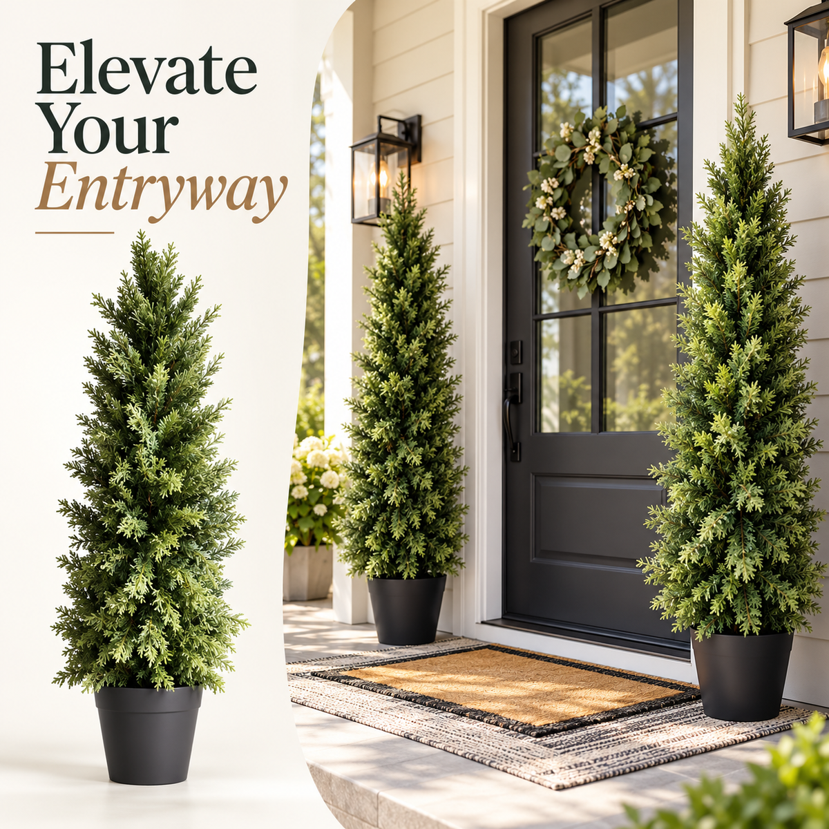🌿 Realistic Faux Cypress Tree – A Beautiful Entrance, No Watering Needed
