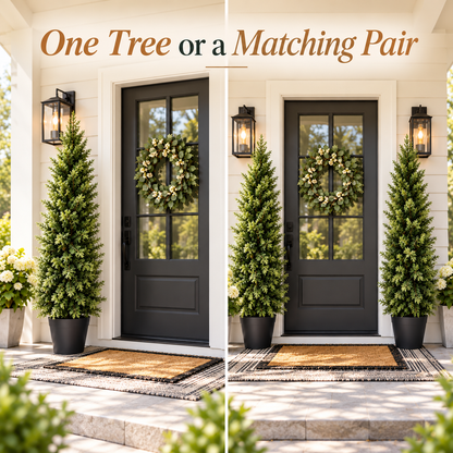 🌿 Realistic Faux Cypress Tree – A Beautiful Entrance, No Watering Needed