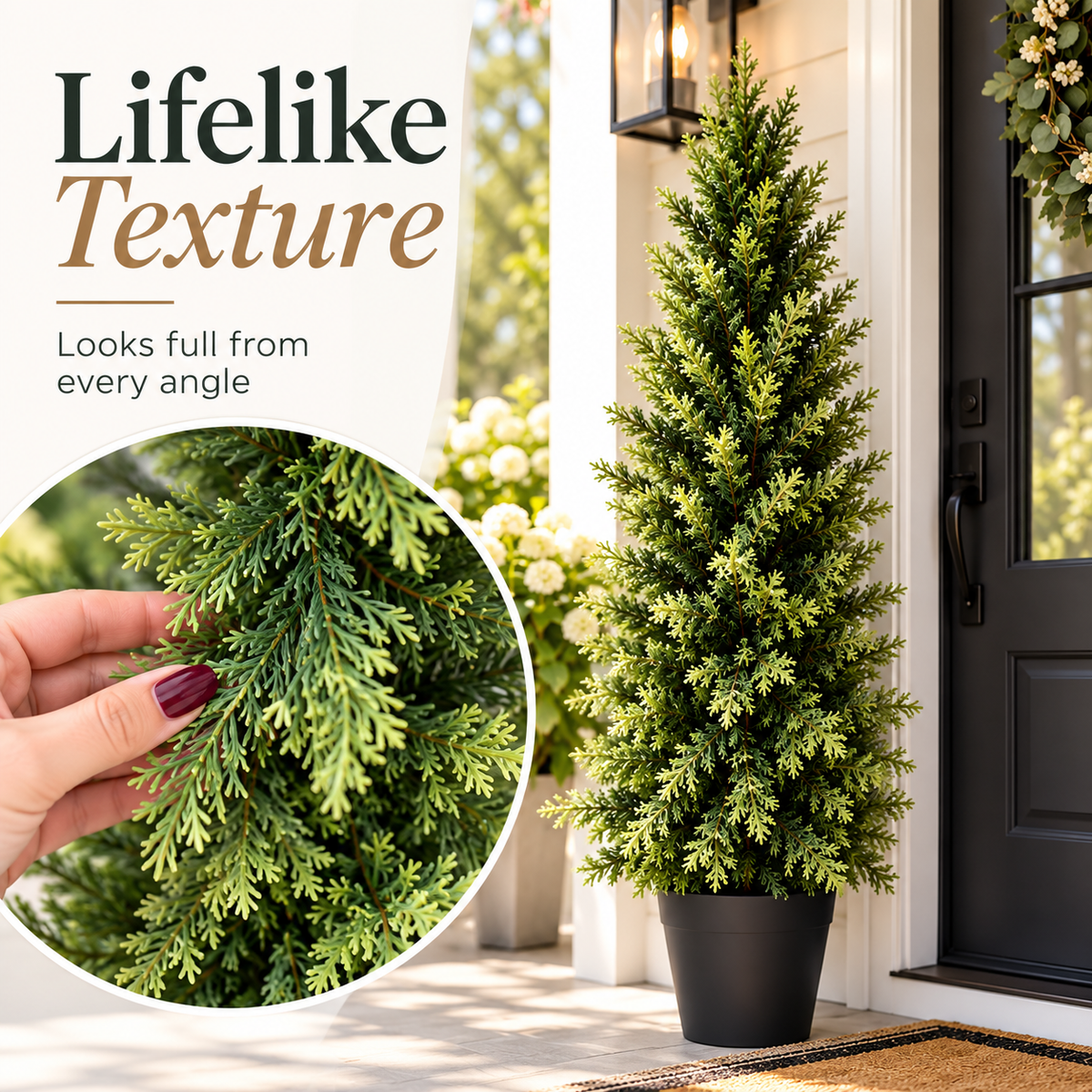 🌿 Realistic Faux Cypress Tree – A Beautiful Entrance, No Watering Needed