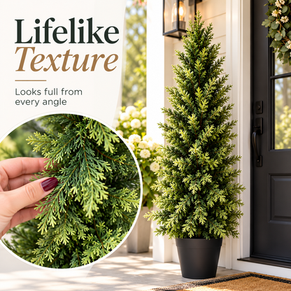 🌿 Realistic Faux Cypress Tree – A Beautiful Entrance, No Watering Needed
