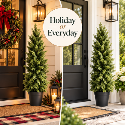 🌿 Realistic Faux Cypress Tree – A Beautiful Entrance, No Watering Needed
