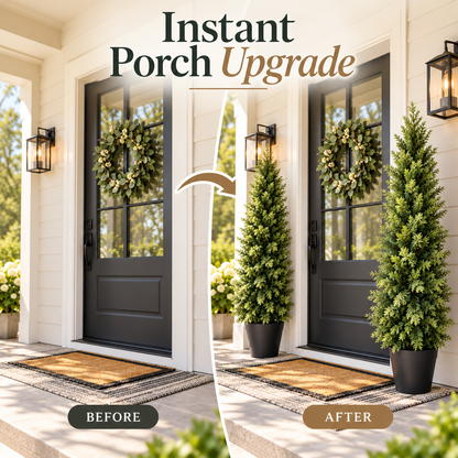 🌿 Realistic Faux Cypress Tree – A Beautiful Entrance, No Watering Needed