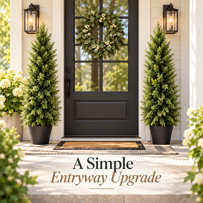 🌿 Realistic Faux Cypress Tree – A Beautiful Entrance, No Watering Needed