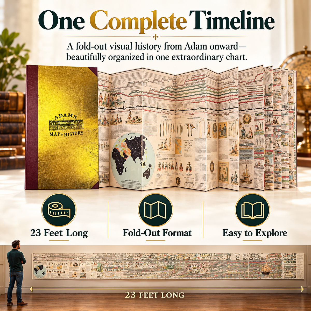 📜 Adams Time Chart 3.0 – 23-Ft Fold-Out Bible & World History Timeline | Premium Gold-Foil Edition