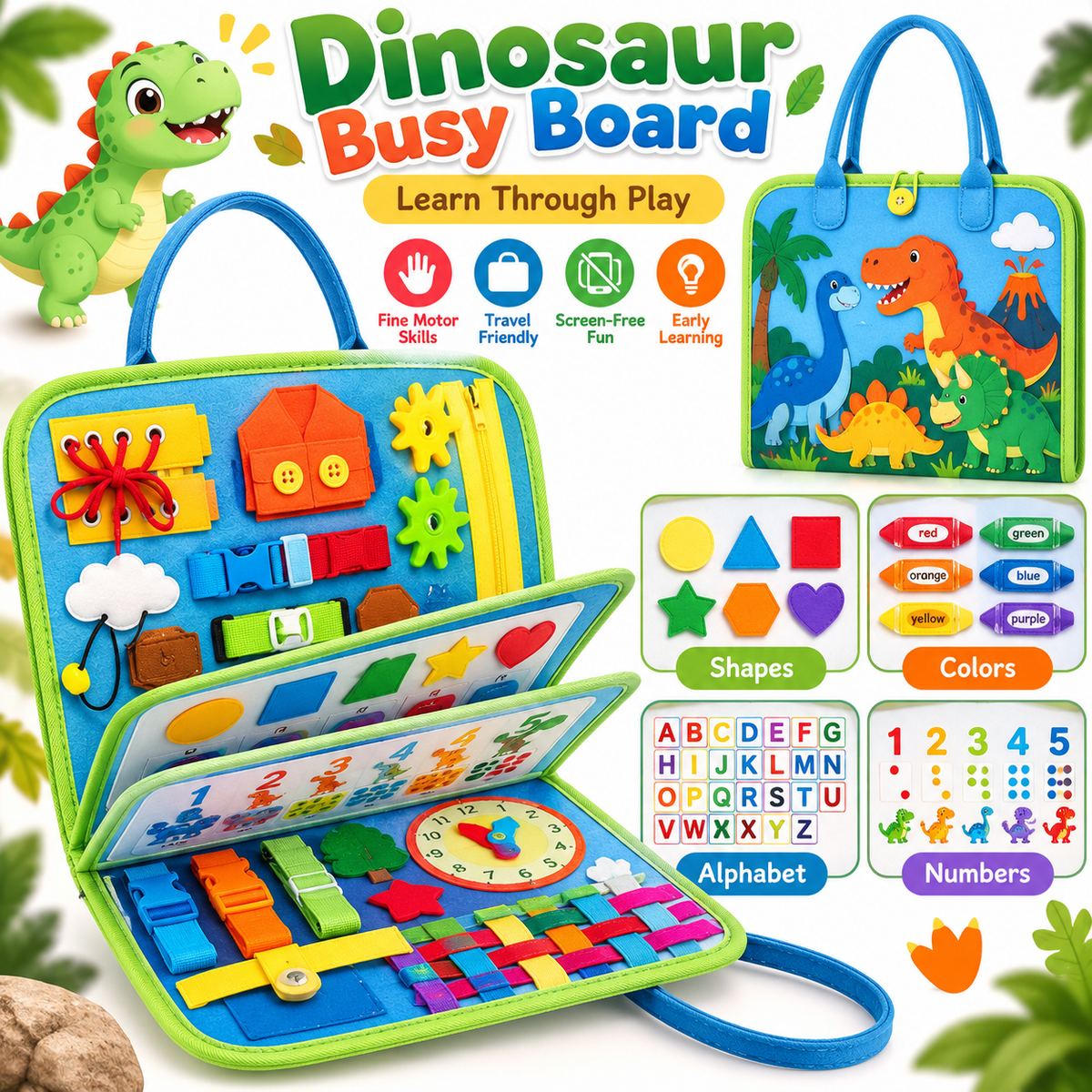 🧠 Montessori Busy Board for Toddlers – Interactive Sensory Learning Toy 🎒 Screen-Free Educational Activity Book