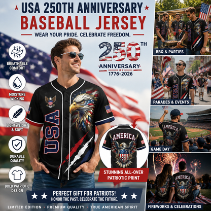 🦅USA 250th Anniversary All-Over Print Patriotic Baseball Jersey