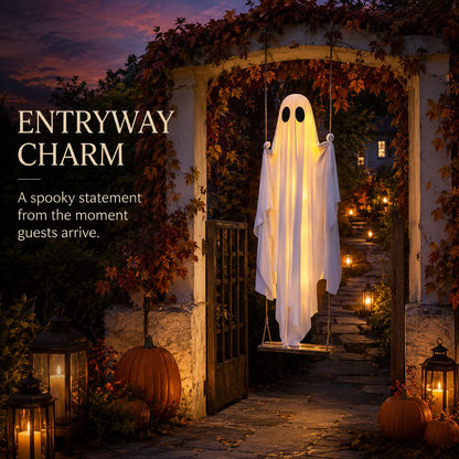 🎃FLASH SALE 55% OFF👻 5FT Light-Up Swinging Ghost⚡Bring Your Porch to Life