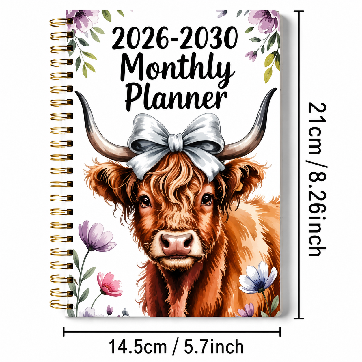 🔥Last Day 70% OFF🐮 2026-2030 Calendar 📅cartoon Highland cow themed cover design, annual calendar planning, 60 month labels