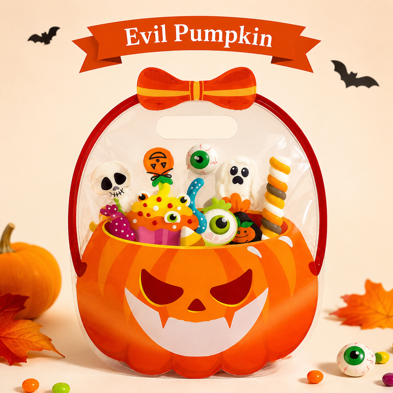 20-Pack Pumpkin Halloween Treat Bags – Resealable Clear Party Favour Bags with Handles