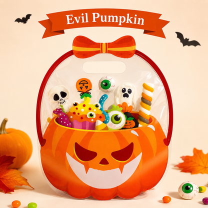 20-Pack Pumpkin Halloween Treat Bags – Resealable Clear Party Favour Bags with Handles