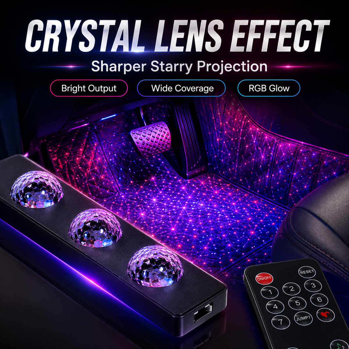 ✨7-Color Car USB Foot Star LED Ambient Light with Remote Control, Star Lights For Car