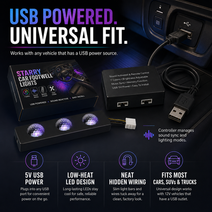 ✨7-Color Car USB Foot Star LED Ambient Light with Remote Control, Star Lights For Car