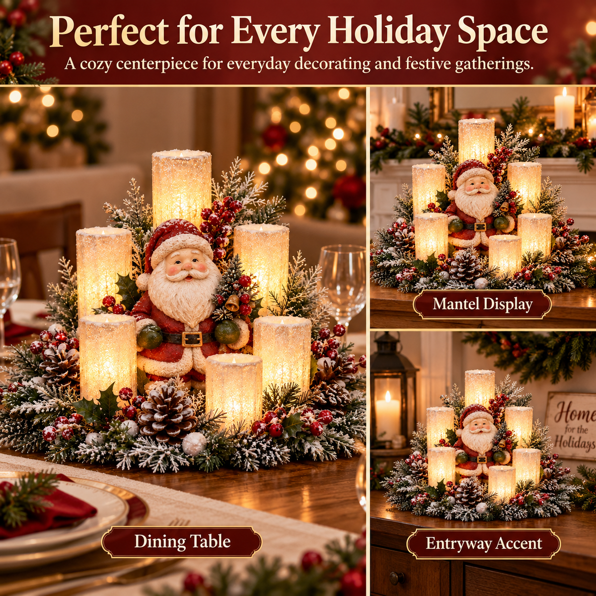 HOT SALE 50% OFF🌲Christmas Lighted Centerpiece with Flameless Candle Glow