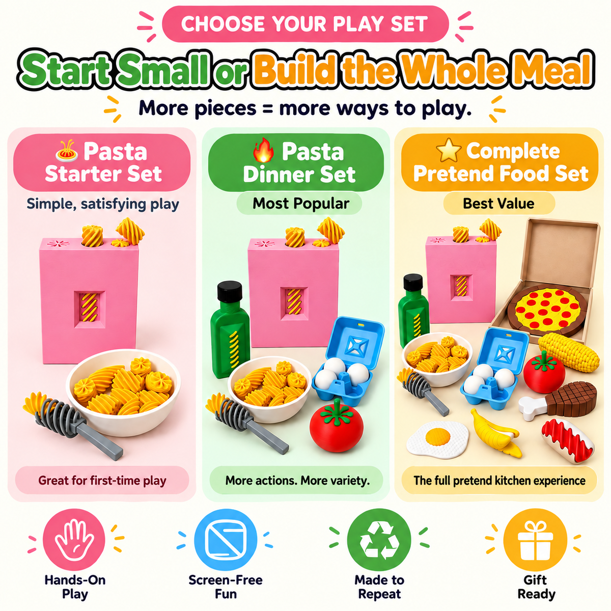 🥣3D Pretend Food Play Set – Interactive Pasta Kitchen Toys