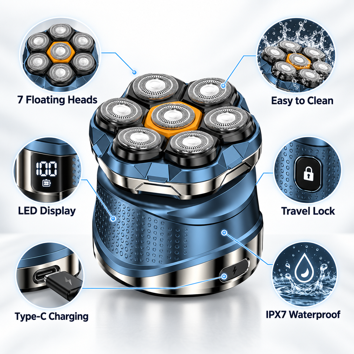 🪒 7D Rotary Head Shaver Kit — Waterproof & Easy to Use
