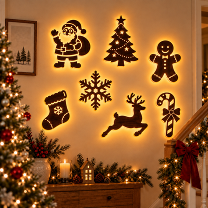 🎄 Glowing Christmas Wall Decor — 7 Holiday Styles + Remote Control