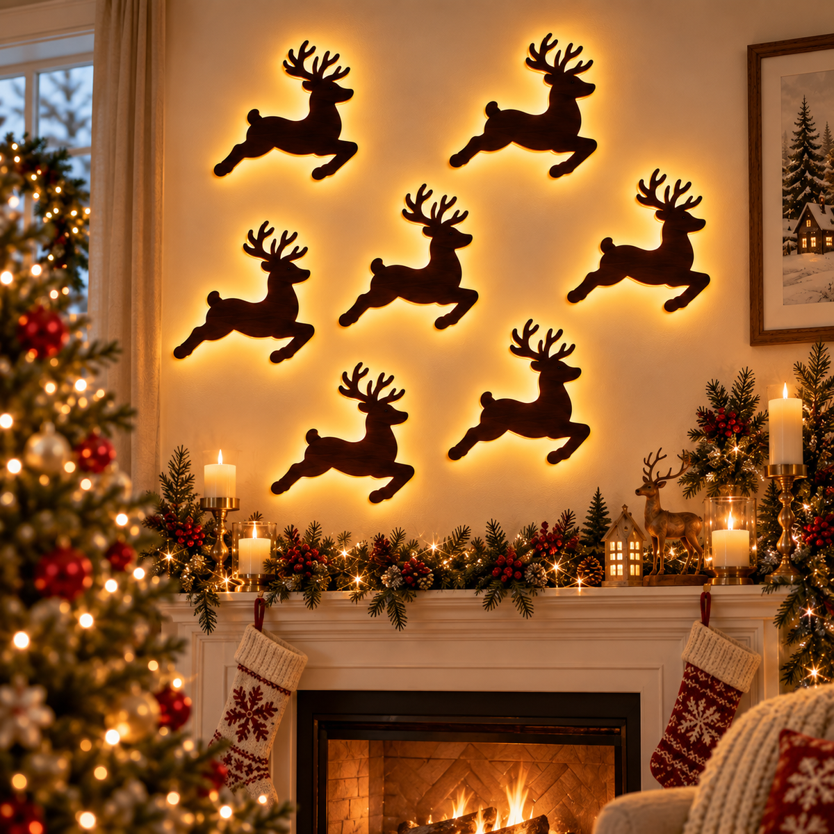 🎄 Glowing Christmas Wall Decor — 7 Holiday Styles + Remote Control