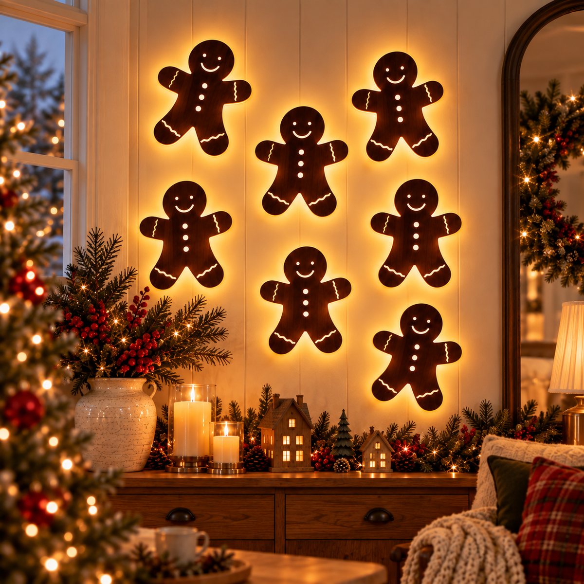 🎄 Glowing Christmas Wall Decor — 7 Holiday Styles + Remote Control